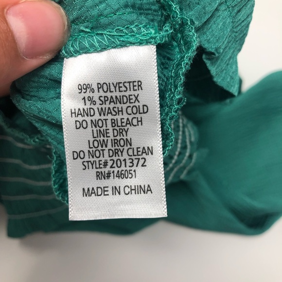 Monteau Los Angeles Green Blouse Faux Wrap Elastic Waist Size Large - Picture 5 of 9